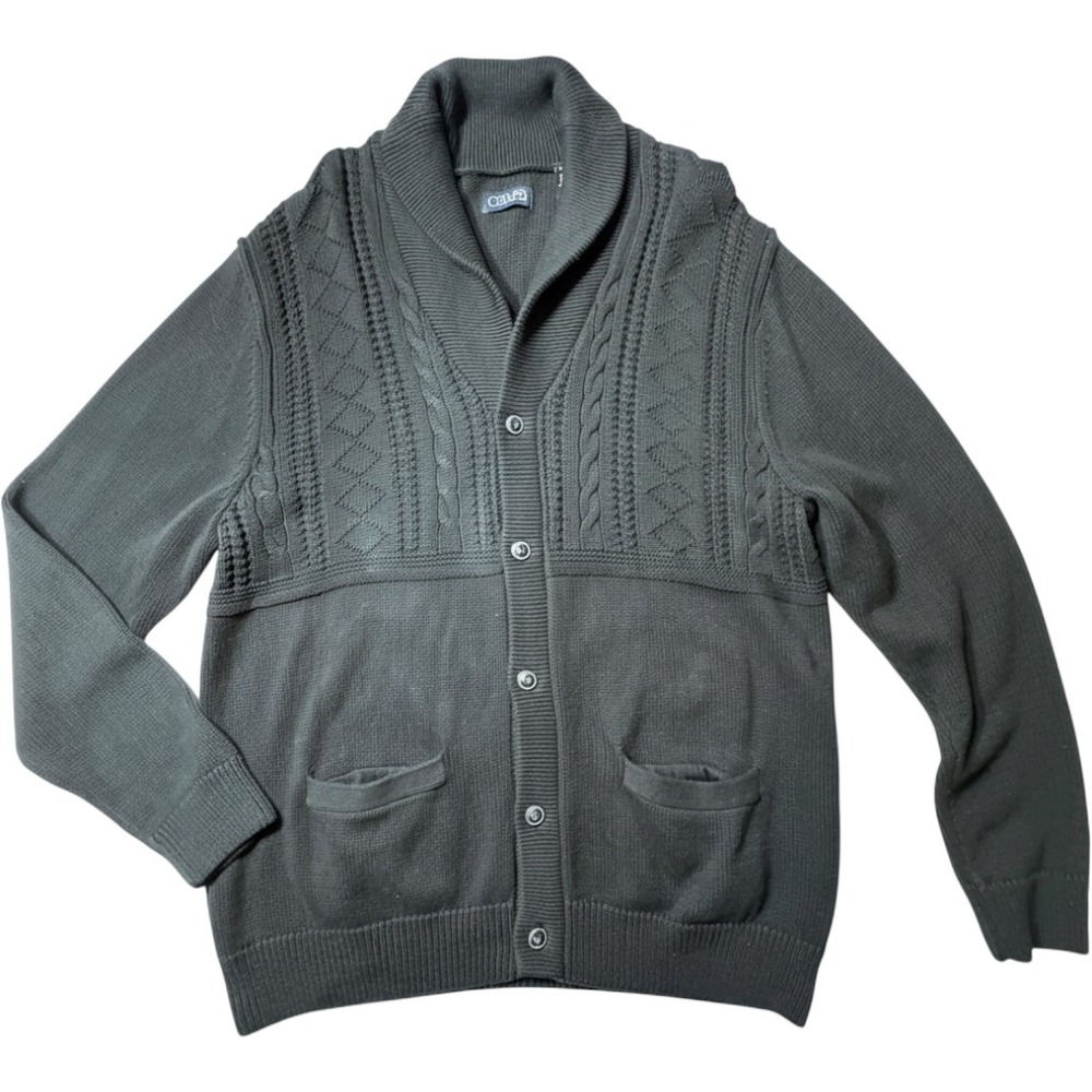 Chaps Cardigan Sweater Mens XL Dark Grey Shawl Collar Cable Knit Preppy Grandpa